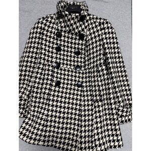 Scooter Brown Womens Houndstooth Wool Blend Double Breasted Peacoat Sz  S